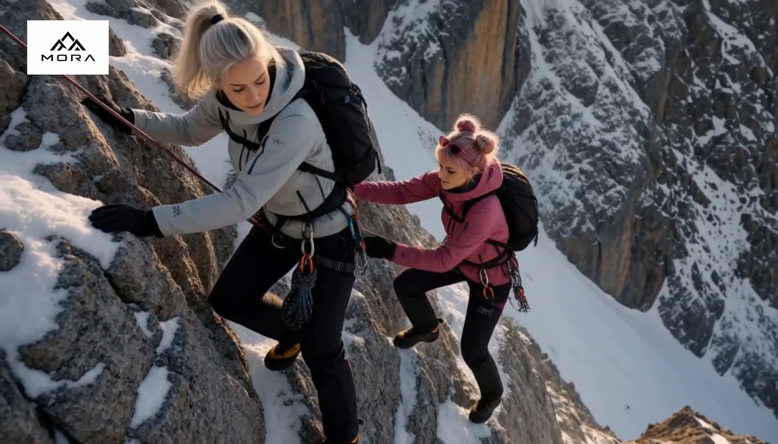冲锋衣广告中的雪山攀登镜头