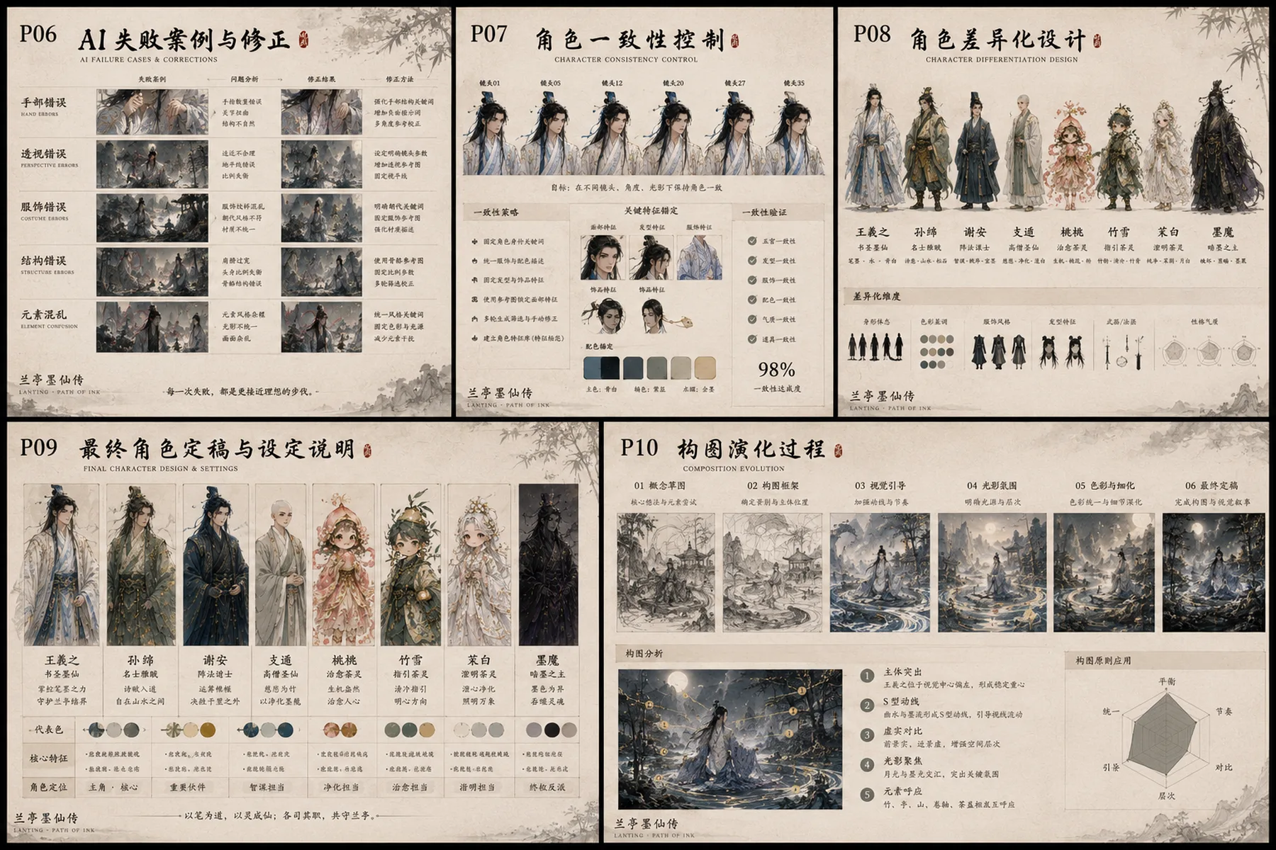 兰亭墨仙传失败案例修正与角色一致性过程看板