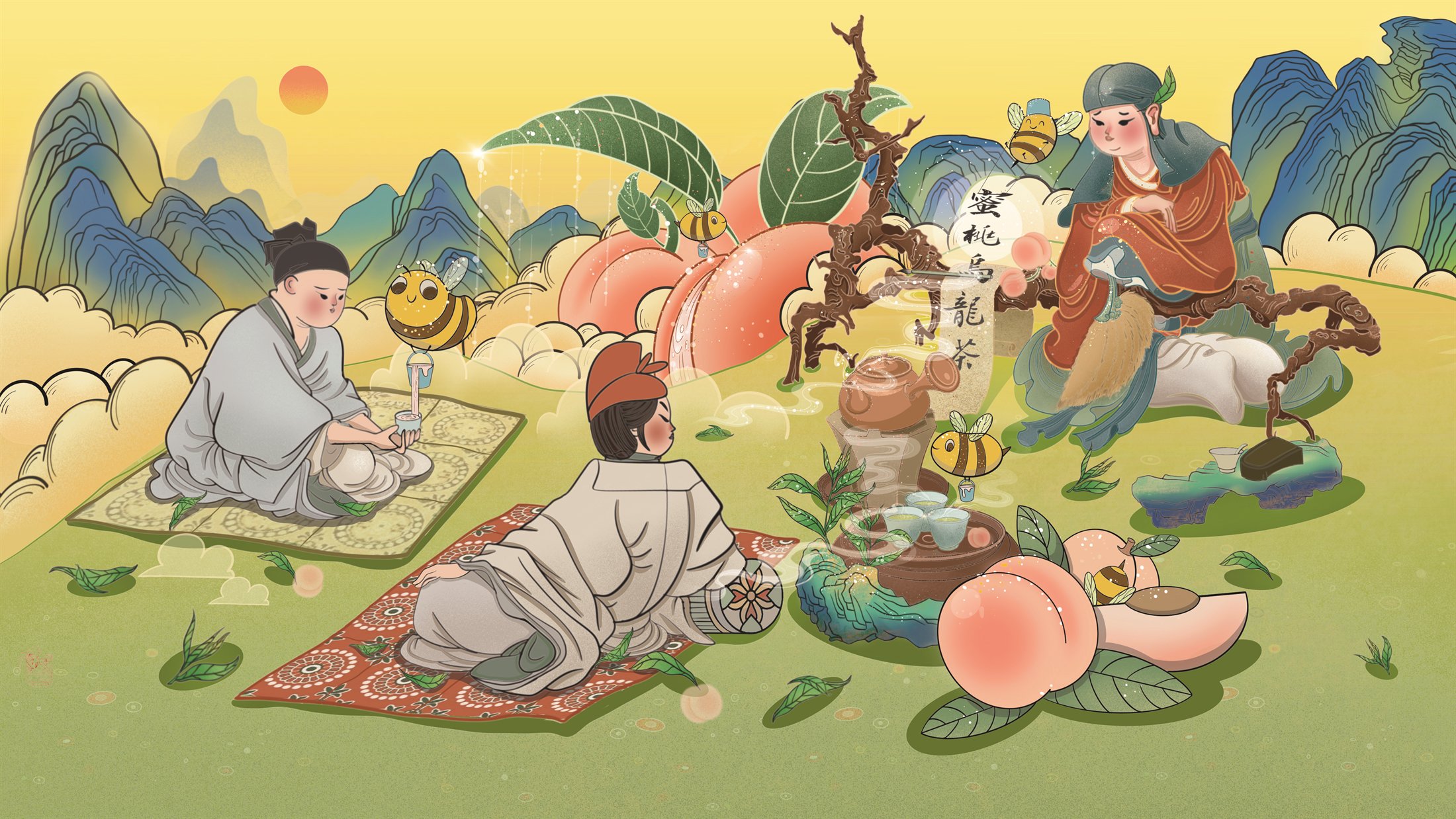 蜜桃乌龙茶主题完整插画